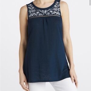 Market and Spruce Adelisa Embroidered Linen Blend
Knit Tank
